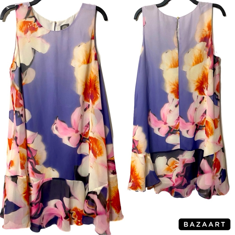 EUC VINCE CAMUTO Shift Dress,Mini, Plus Sz 16, 16W, Floral,Sleeveless,Art 2 Wear